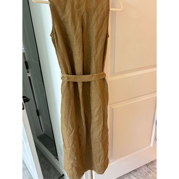 NWOT Faherty | Linen Laguna Sleeveless Midi Shirt Dress in Dull Gold, XXS $178 - Picture 8 of 10